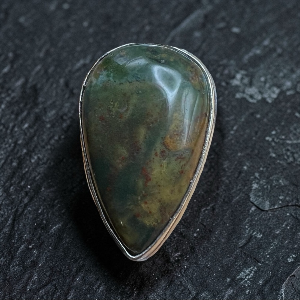 New Bloodstone Stone Crystal Ring Sterling Silver 925 Overlay Size 6.75